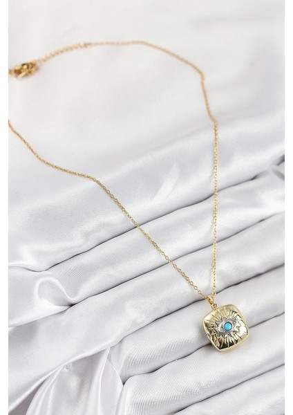 316L Çelik Zirkon Taşlı Açılabilr Kapaklı Göz Model Gold Renk Kadın Kolye modelleri