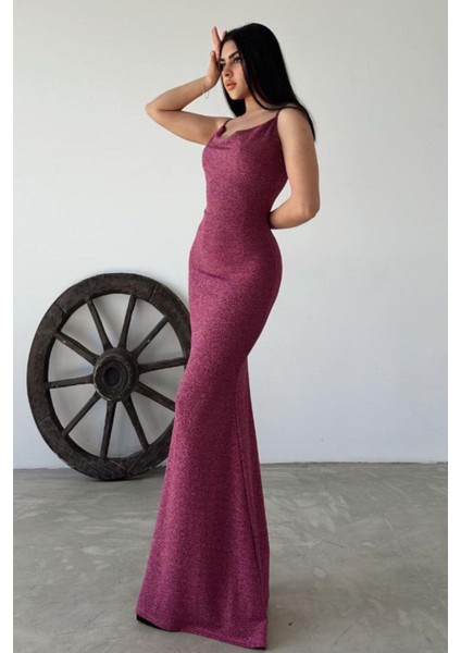 Askılı Sırt Kare Yaka Flower Kumaş Elbise Fuşya 582926 modelleri