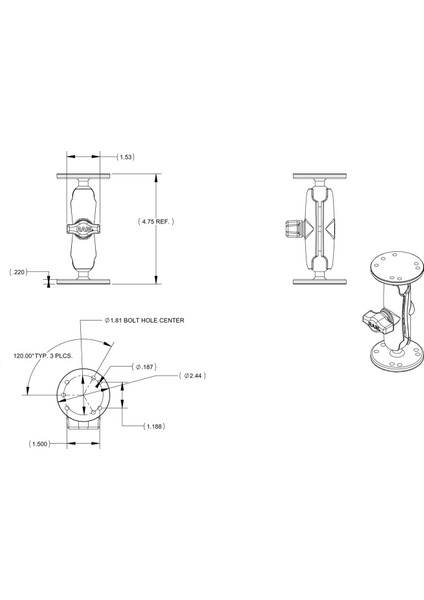 RAM-B-101-G4 Garmin Striker 4 Serisi Için Ram Mounts Çift Bilyalı Montaj Seti fırsatları