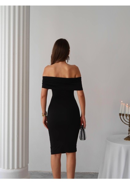 Sendy Midi Boy Elbise Büzgülü Degaje Yaka 583279 Siyah fırsatları