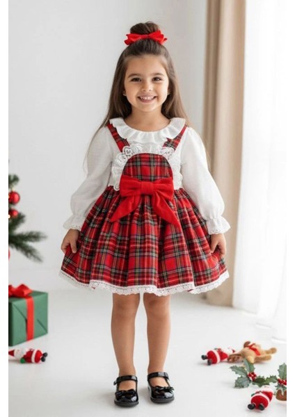 Kareli Fiyonk Detaylı Kız Çocuk Elbise – Uzun Kollu Gömlekli 2’li Takım fiyatları