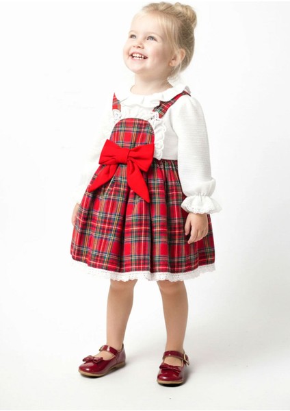 Kareli Fiyonk Detaylı Kız Çocuk Elbise – Uzun Kollu Gömlekli 2’li Takım fırsatları