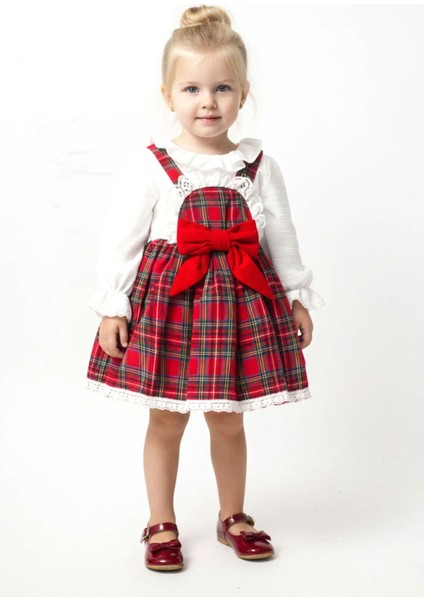 Kareli Fiyonk Detaylı Kız Çocuk Elbise – Uzun Kollu Gömlekli 2’li Takım indirimleri