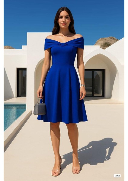 Madonna Yaka Krep Kumaş Kloş Elbise 58928 Saks