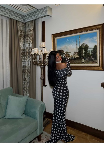 Puantiyeli Madonna Yaka Tül Elbise modelleri