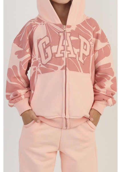 Çiçek Desenli Kapüşonlu 2’li Eşofman Takımı - Somon fiyatları