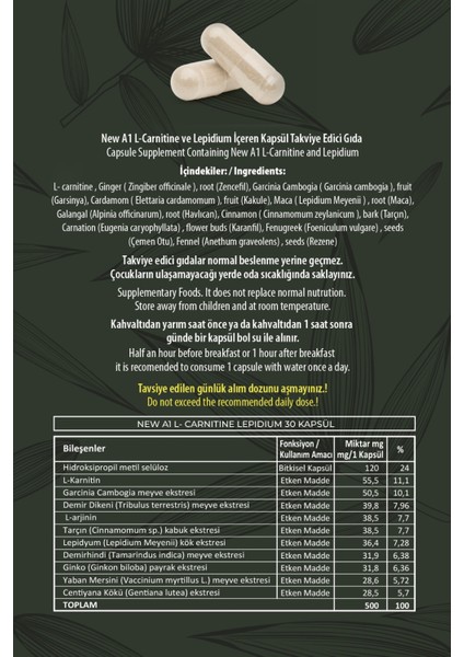 New A1 L Carnitine Lepidium Bitkisel Kapsül fırsatları