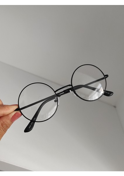 Şeffafcamlı Retro Yuvarlak Siyah Gözlük Metal Çerçeve modelleri