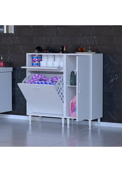 90 x 97 x 32 cm YENİCE Kirli Çamaşır Sepetli Dolap Çok Amaçlı Banyo Dolabı Mutfak Dolabı