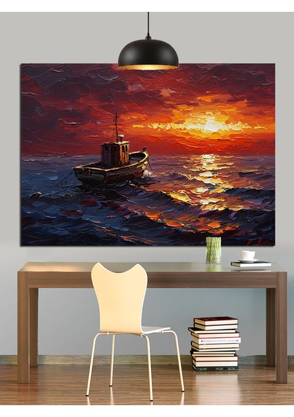 Gün Batımında Tekne ve Deniz Dekoratif Kanvas - Mdf Ahşap Tablo fiyatları