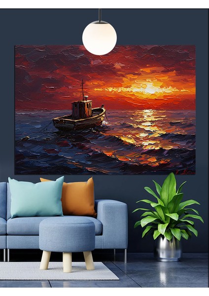 Gün Batımında Tekne ve Deniz Dekoratif Kanvas - Mdf Ahşap Tablo modelleri
