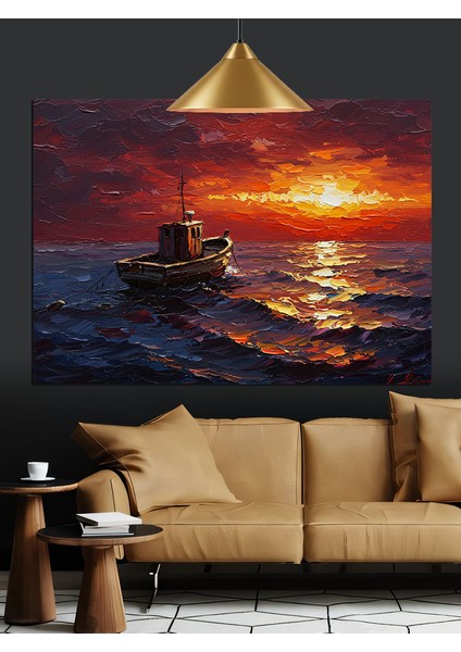 Gün Batımında Tekne ve Deniz Dekoratif Kanvas - Mdf Ahşap Tablo fırsatları
