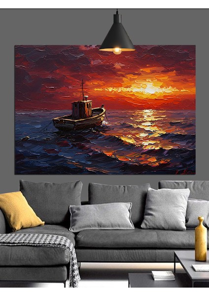 Gün Batımında Tekne ve Deniz Dekoratif Kanvas - Mdf Ahşap Tablo indirimleri