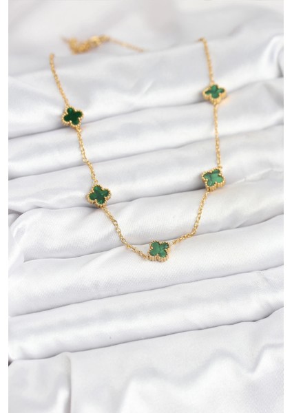 316L Çelik Zincir Gold Renk Yeşil Baby Boy Yonca Kadın Kolye fiyatları