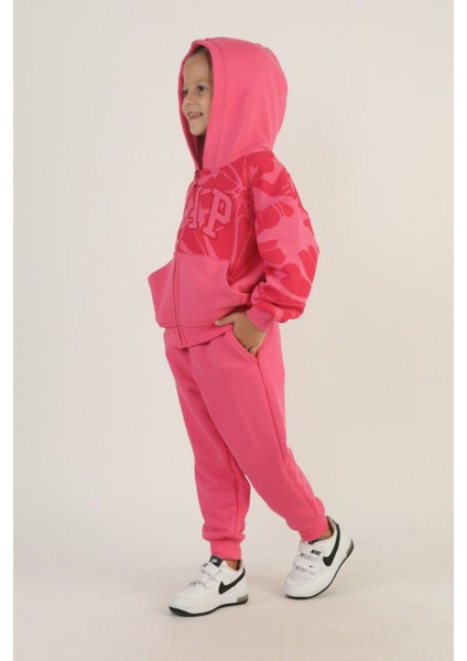 Çiçek Desenli Kapüşonlu 2’li Eşofman Takımı - Fuşya fiyatları