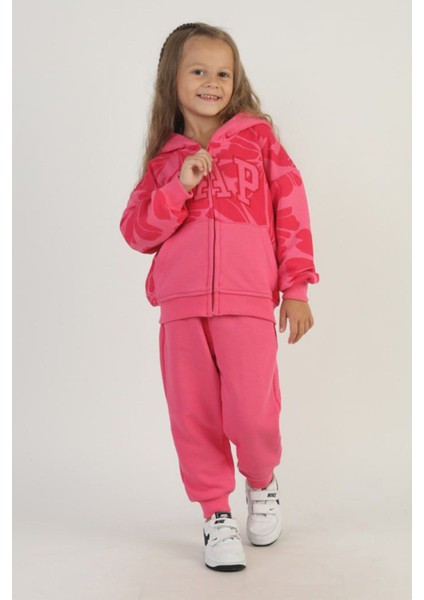 Çiçek Desenli Kapüşonlu 2’li Eşofman Takımı - Fuşya modelleri