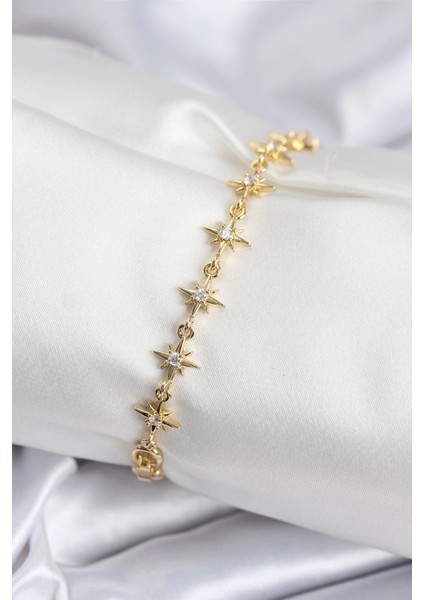 Pirinç Vıp Seri Gold Renk Sıralı Kutup Yıldızı Kadın Bileklik