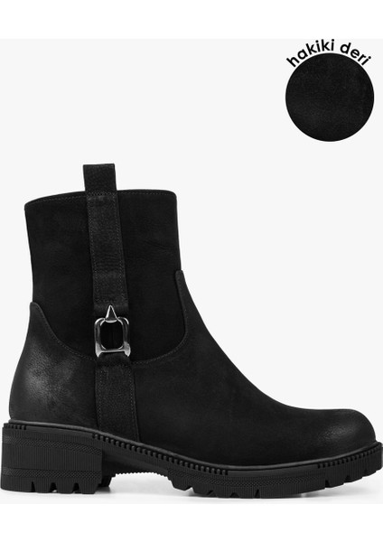 Kadın Raze Siyah Hakiki Deri Nubuk Bot