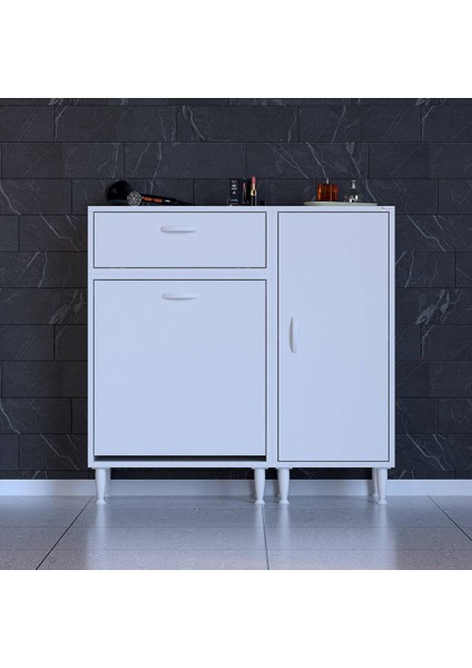 MODİLAYN YENİCE Çok Amaçlı Banyo Dolabı 90 x 97.5 x 32 cm Kirli Çamaşır Sepetli Dolap