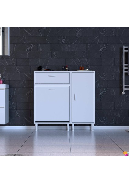 MODİLAYN YENİCE Çok Amaçlı Banyo Dolabı 90 x 97.5 x 32 cm Kirli Çamaşır Sepetli Dolap modelleri