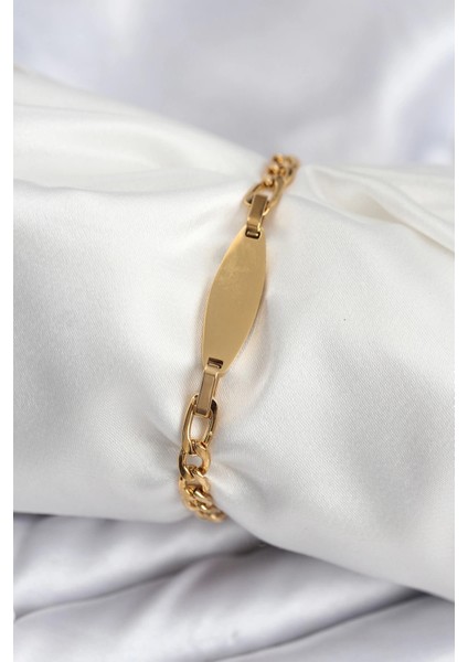 316L Çelik Gold Renk Oval Yazı Yazmaya Uygun Kadın Bileklik
