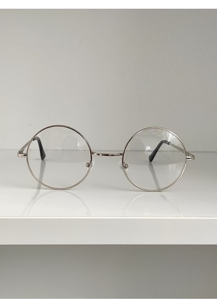 Şeffaf Camlı Retro Yuvarlak Gözlük Gümüş Çerçeve modelleri