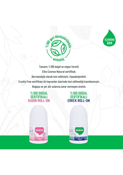 %100 Doğal Roll On Kadın & Erkek Deodorant Ter Kokusu Önleyici Bitkisel Lekesiz Vegan 50 ml Set