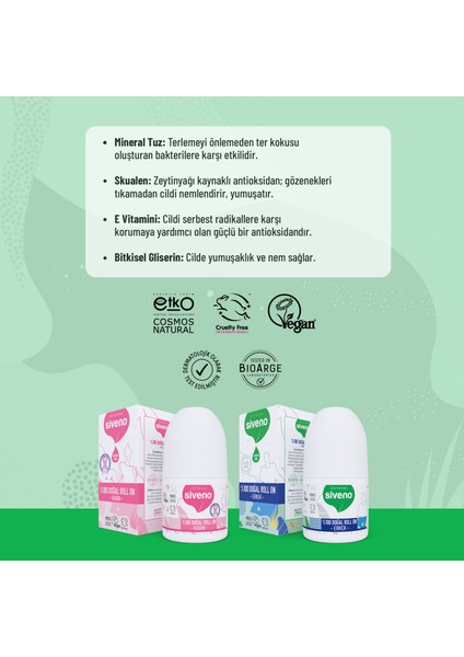 %100 Doğal Roll On Kadın & Erkek Deodorant Ter Kokusu Önleyici Bitkisel Lekesiz Vegan 50 ml Set