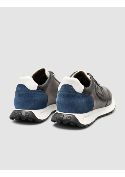 %100 Hakiki Deri Siyah-Gri Süet Karışımlı Erkek Spor Ayakkabı modelleri