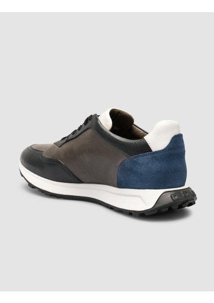 %100 Hakiki Deri Siyah-Gri Süet Karışımlı Erkek Spor Ayakkabı indirimleri