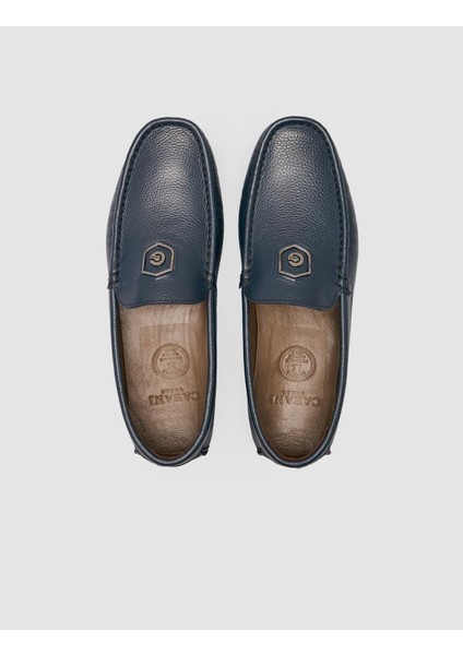 %100 Hakiki Deri Lacivert Logo Detaylı Erkek Loafer Ayakkabı fırsatları