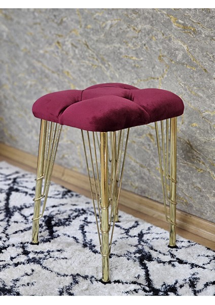 Kare Gold Kaplama Telli Ayaklı Tabure - Oturak - Bar Taburesi - Ayaklı Tabure Bordo Renk 48 x 33 Boyut/ebat fırsatları