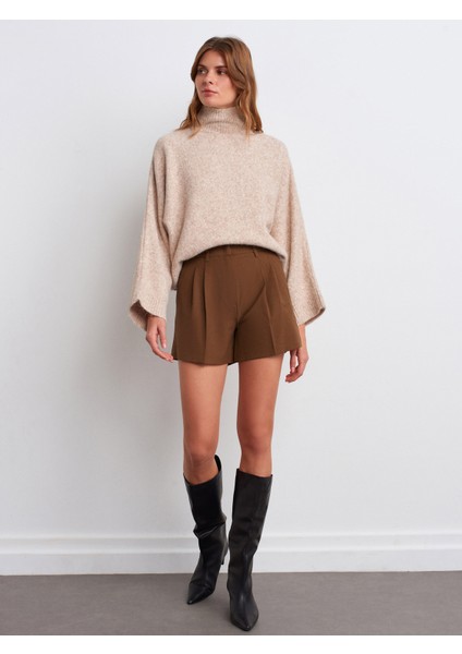 10817 Yarasa Kol Yün Karışımlı Triko Kazak-Bej Melanj indirimleri