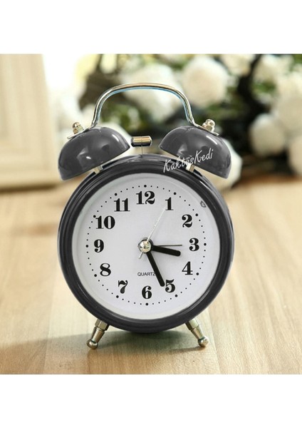 Mini Alarmlı Metal Işıklı Analog Masa Saati - Çalar Saat 7170611