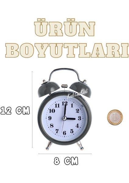 Mini Alarmlı Metal Işıklı Analog Masa Saati - Çalar Saat 7170611 fiyatları