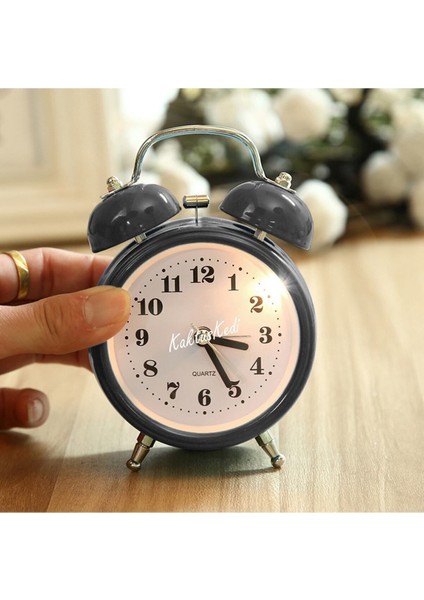 Mini Alarmlı Metal Işıklı Analog Masa Saati - Çalar Saat 7170611