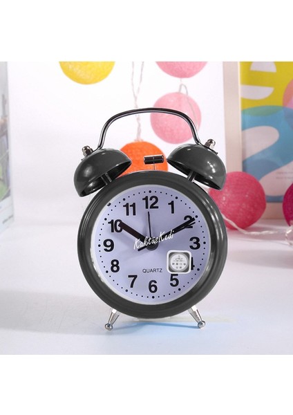 Mini Alarmlı Metal Işıklı Analog Masa Saati - Çalar Saat 7170611