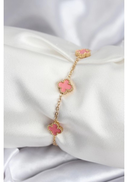 316L Çelik Gold Renk Pembe Baby Boy Yonca Kadın Bileklik