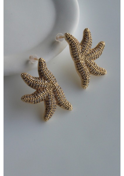 Premium Seri Ithal Zirkon Taş Kaplama Deniz Yıldızı Model Kararmayan Şık Tasarım Kadın Küpe modelleri