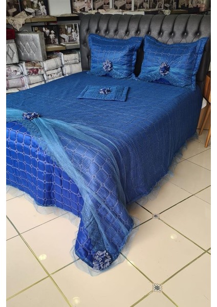 Elegant Çift Kişilik Yatak Örtüsü Takımı Lacivert
