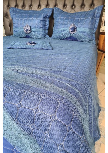 Elegant Çift Kişilik Yatak Örtüsü Takımı Lacivert fiyatları