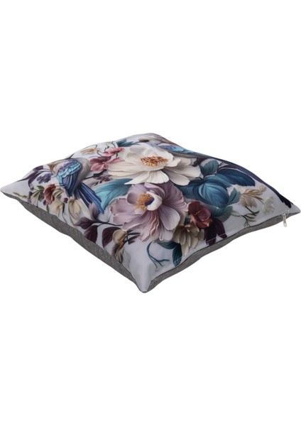 İçi Dolu Krep Örgü Üzerine Dijital Baskılı Kırlent 45x43 cm | Çiçekli Kuş Desenli Dekoratif Yastık fiyatları