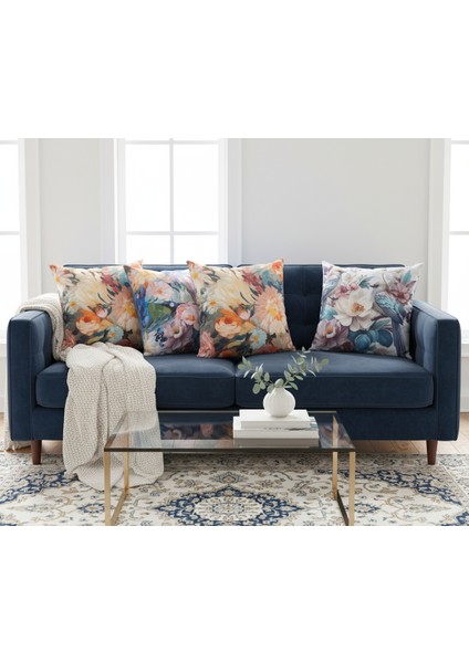 İçi Dolu Krep Örgü Üzerine Dijital Baskılı Kırlent 45x43 cm | Çiçekli Kuş Desenli Dekoratif Yastık indirimleri