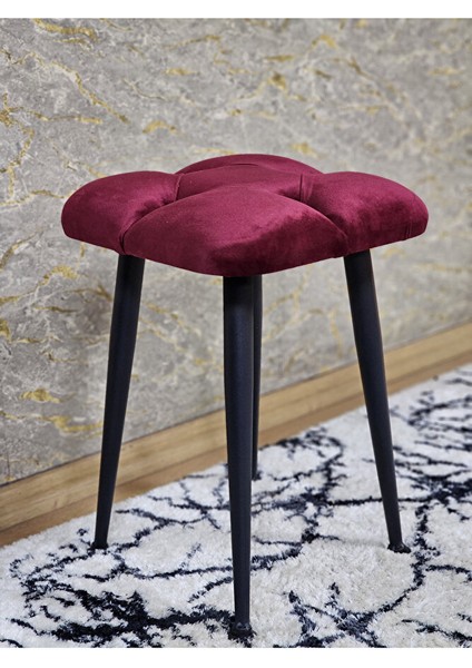 Kare Siyah Boyalı Konik Ayaklı Tabure - Oturak - Bar Taburesi - Ayaklı Tabure Bordo Renk 48 x 33 Boyut/ebat