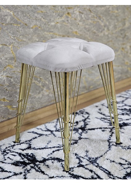 Kare Gold Kaplama Telli Ayaklı Tabure - Oturak - Bar Taburesi - Ayaklı Tabure Krem Renk 48 x 33 Boyut/ebat