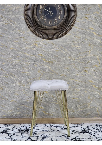 Kare Gold Kaplama Telli Ayaklı Tabure - Oturak - Bar Taburesi - Ayaklı Tabure Krem Renk 48 x 33 Boyut/ebat fiyatları