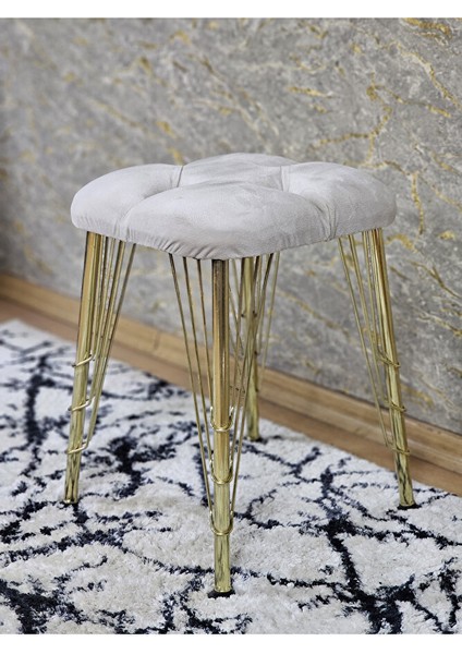 Kare Gold Kaplama Telli Ayaklı Tabure - Oturak - Bar Taburesi - Ayaklı Tabure Krem Renk 48 x 33 Boyut/ebat fırsatları