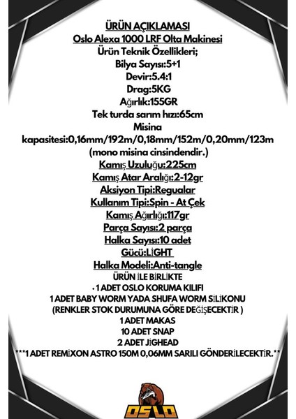 Alexa 1000 Oslo Action Game 225CM 2-12GR Lrf Olta Seti fiyatları
