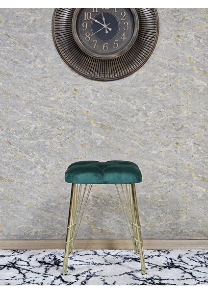 Kare Gold Kaplama Telli Ayaklı Tabure - Oturak - Bar Taburesi - Ayaklı Tabure Yeşil Renk 48 x 33 Boyut/ebat fiyatları