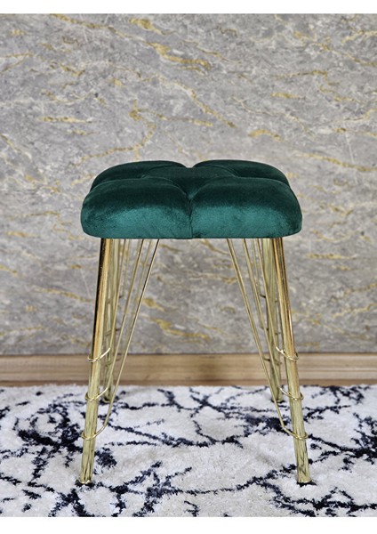 Kare Gold Kaplama Telli Ayaklı Tabure - Oturak - Bar Taburesi - Ayaklı Tabure Yeşil Renk 48 x 33 Boyut/ebat modelleri